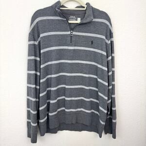 Polo Ralph Lauren Mens Pullover Knit Long Sleeve Top Stripes Cotton Blend Gray